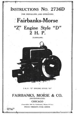 Fairbanks-Morse Z Engine Style D 2hp No. 2736D (Manual)