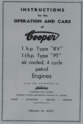 Cooper Type RV 1 HP & Type PT 1 1/3 HP Petrol Engines (Manual)