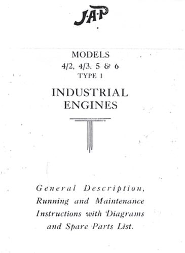 JAP / J.A.P Industrial Engines Models 4/2, 4/3, 5 & 6 Type 1 (Manual)