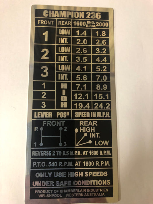 Chamberlain Champion 236 ( Nameplate)