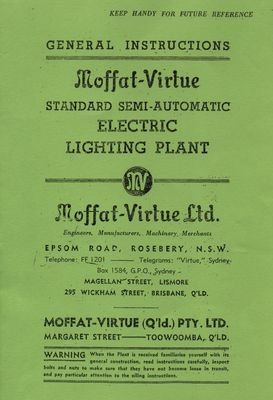Moffat-Virtue Electric Lighting Plant (Manual)