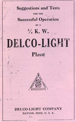 Delco-Light Plant 3/4 K.W. (Manual)
