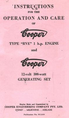 Cooper Type RVE 1hp Engine & 12V 300W Generating Set (Manual)