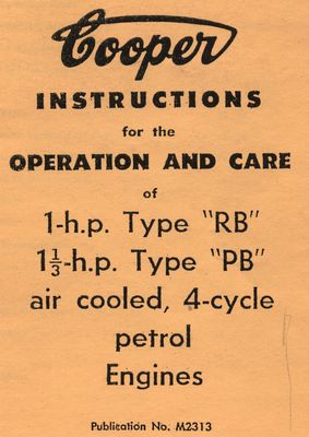 Cooper Type RB 1HP & Type PB 1 1/3HP Petrol Engines (Manual)