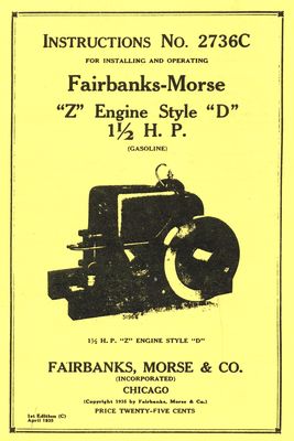 Fairbanks-Morse Z Engine Style D 1 1/2hp Gasoline No. 2736C (Manual)