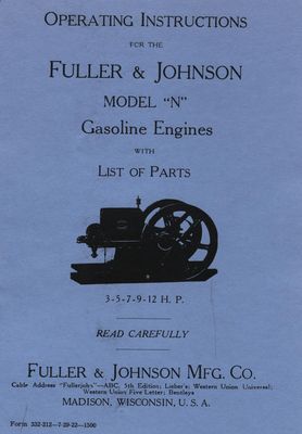 Fuller & Johnson Model N 3, 5, 7, 9, 12hp Gasoline Engines (Manual)