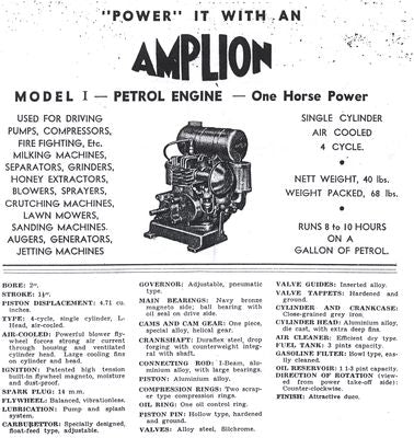 Amplion Model I Petrol Engine (Leaflet)