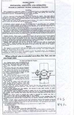 Fuller & Johnson Type N & K 1914  (Leaflet)