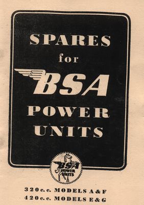 BSA Power Units Models A & F 320cc, E & G 420cc - Spare Parts (Manual)