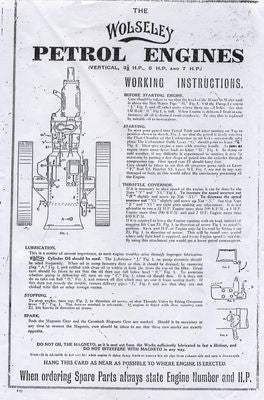 Wolseley Petrol Engines 3.5, 5 & 7HP Leaflet (Manual)