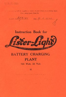 Lister Light Battery Charging Plant 750W, 32V (Manual)