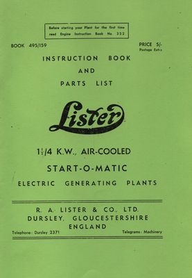 Lister 1.5 /4kw Air-Cooled Start-O-Matic Electric Generating Plants (Manual)