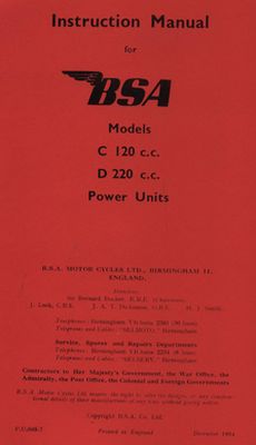 BSA Power Units Models C 120cc & D 220cc (Manual)