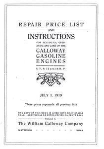 Galloway 5, 7, 9, 12 & 16HP July, 1919 (Manual)