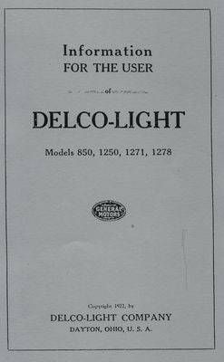 Delco-Light Models 850, 1250, 1271, 1278 (Manual)