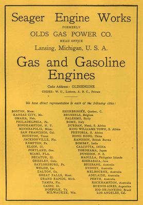 Gas & Gasoline Engines, Seager Engine Works formerly Olds Gas Power Co (Manual)