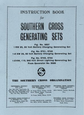 Southern Cross Generating Sets 1KW 32, 50, 1-5KW 32, 50, 1-5KW, 110, 240 Volt (Manual)