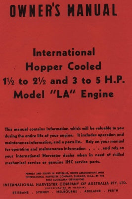 IHC Model LA 1.5 - 2.5 & 3 - 5 HP Engine Plus dates (Manual)