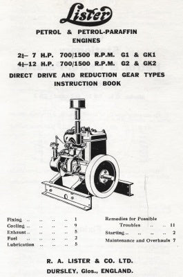 Lister 2.75 - 7hp G1 &GK1, 4.75 - 12hp G2 & GK2.