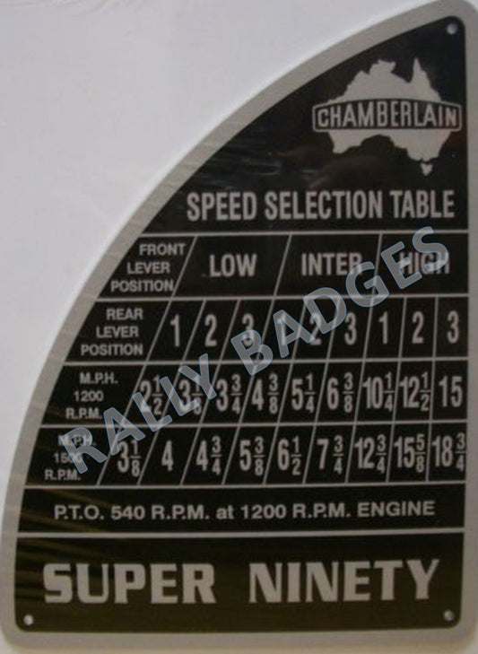 Chamberlain Super 90 - Speed Selection Table (Teardrop) (Nameplate)