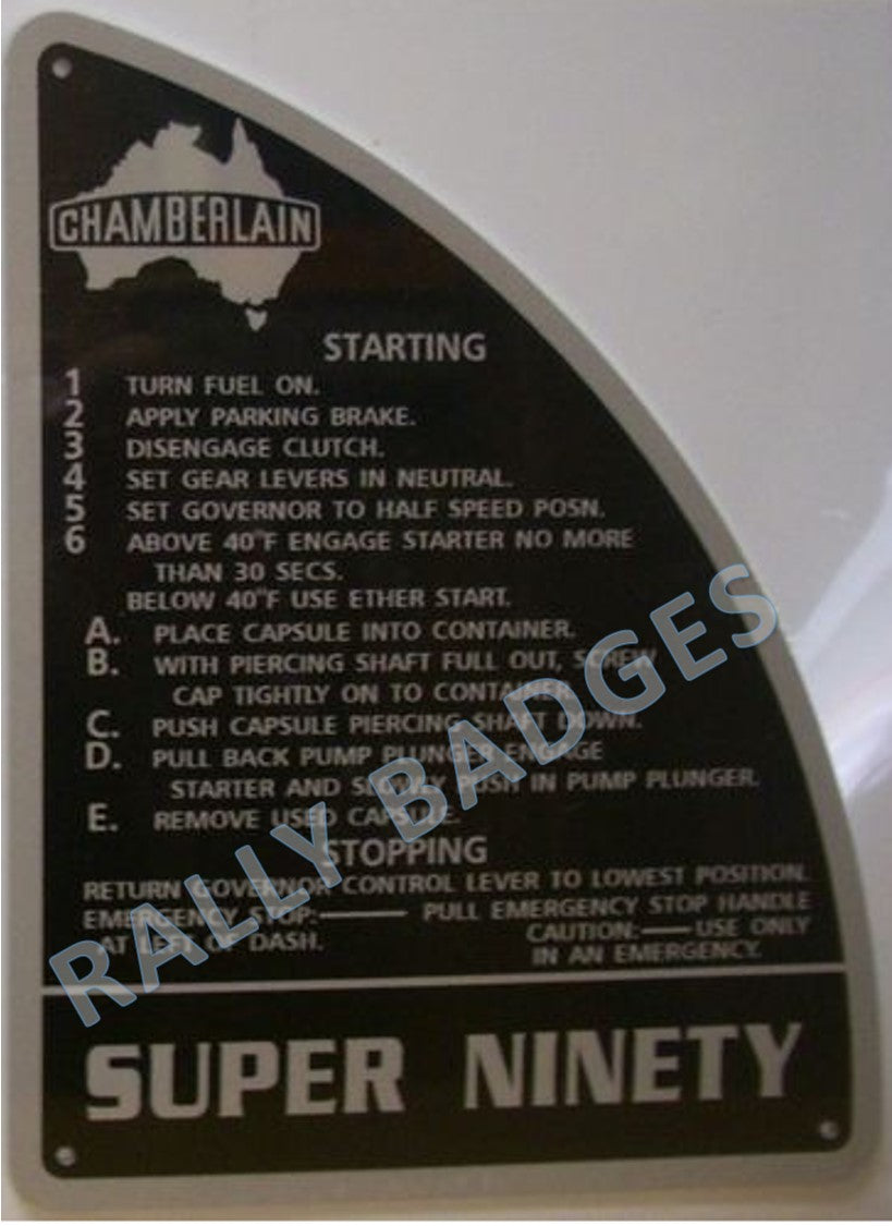 Chamberlain Super 90 - Starting Instructions (Teardrop) (Nameplate)