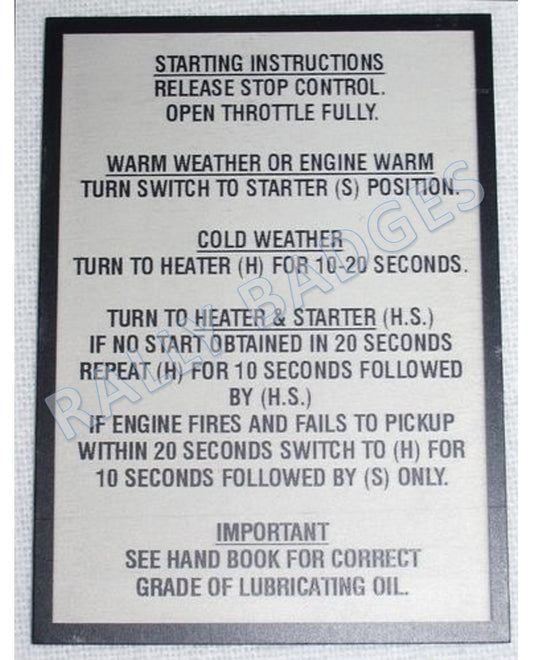 Chamberlain  9G - Starting Instructions (Nameplate)