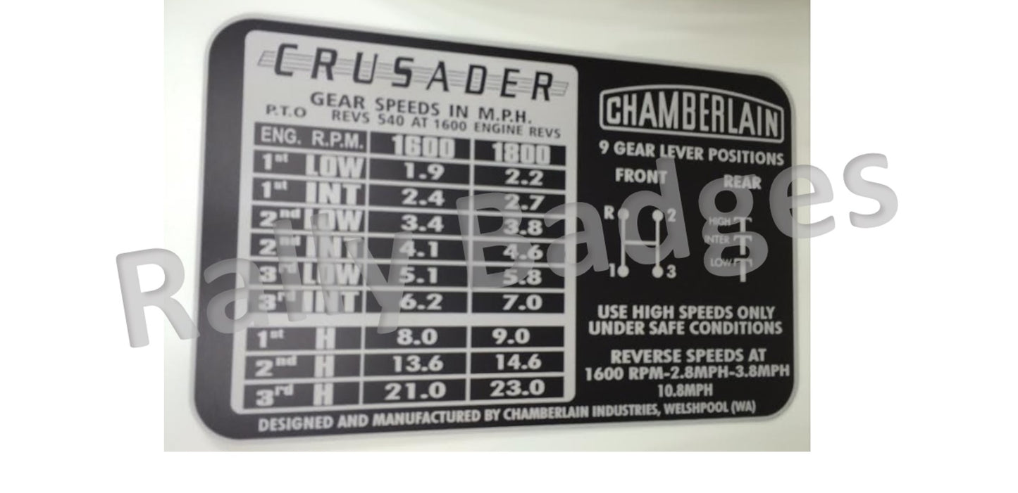 Chamberlain Crusader Gear Positions (Nameplate)